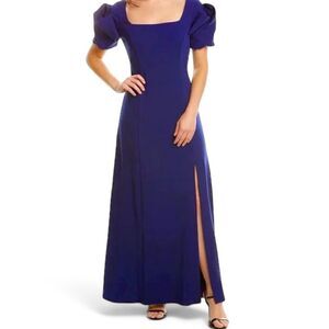 NWT Belle Badgley Mischka Puff Sleeve Gown in Navy Blue